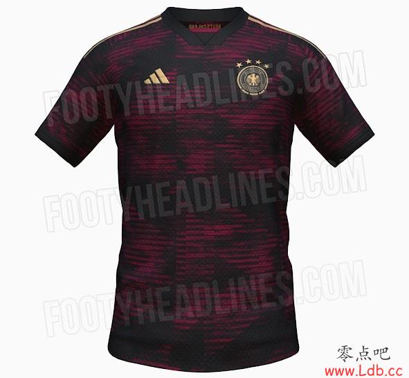 德国2022年世界杯客场球衣曝光：主体黑色+褐红色花纹