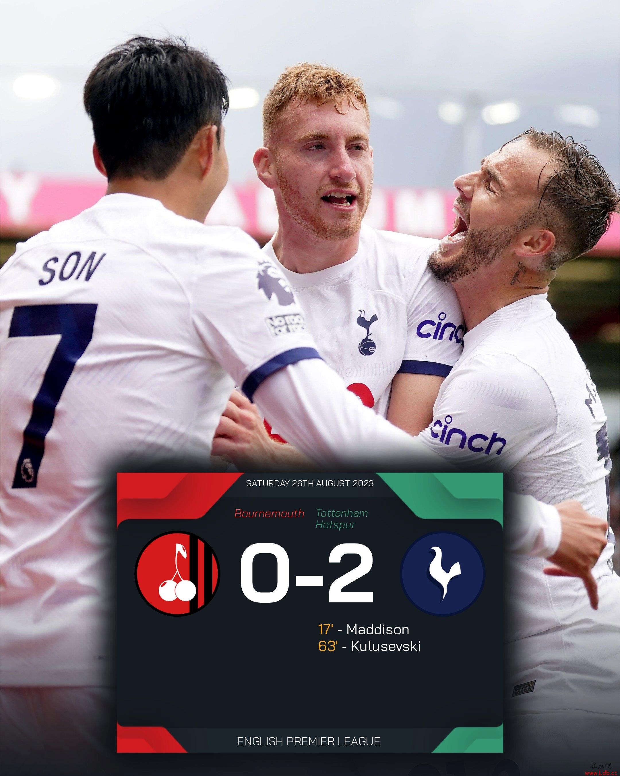 零封伯恩茅斯,热刺7个月以来首次在英超客场没丢球